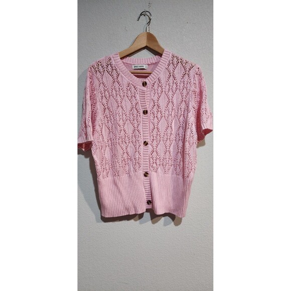 Grace Karin Crochet Knit Pink Cardigan Sweater Womens XLarge - Picture 1 of 9